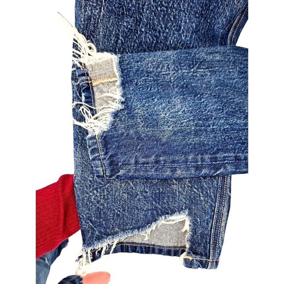 American Eagle AE Jeans Sz 2 Long Tall High Rise Straight Raw Hem Distressed NEW - Picture 3 of 13